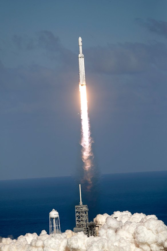 The Falcon 9 SpaceX heavy rocket lifts off from pad 39A at the Kennedy Space Centre in Cape Canaveral, Florida.
