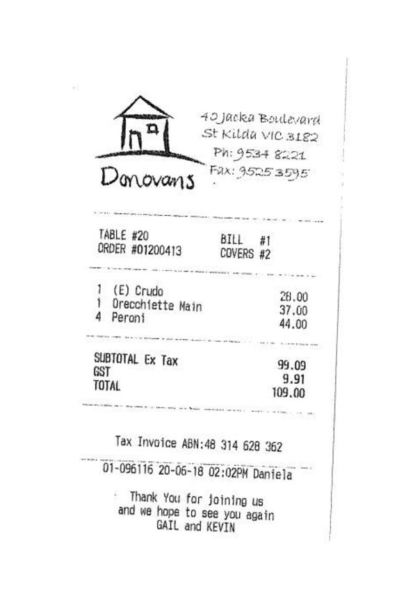 Receipt for lunch with actor Guy Pearce.