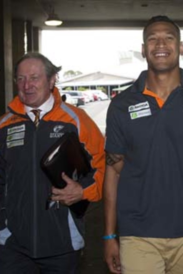 Code breaker: GWS coach Kevin Sheedy and rugby league convert Israel Folau.