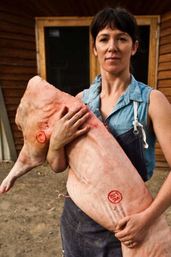 Selling porkies: Farmer Lauren Mathers has upskilled to create a boutique butchery.