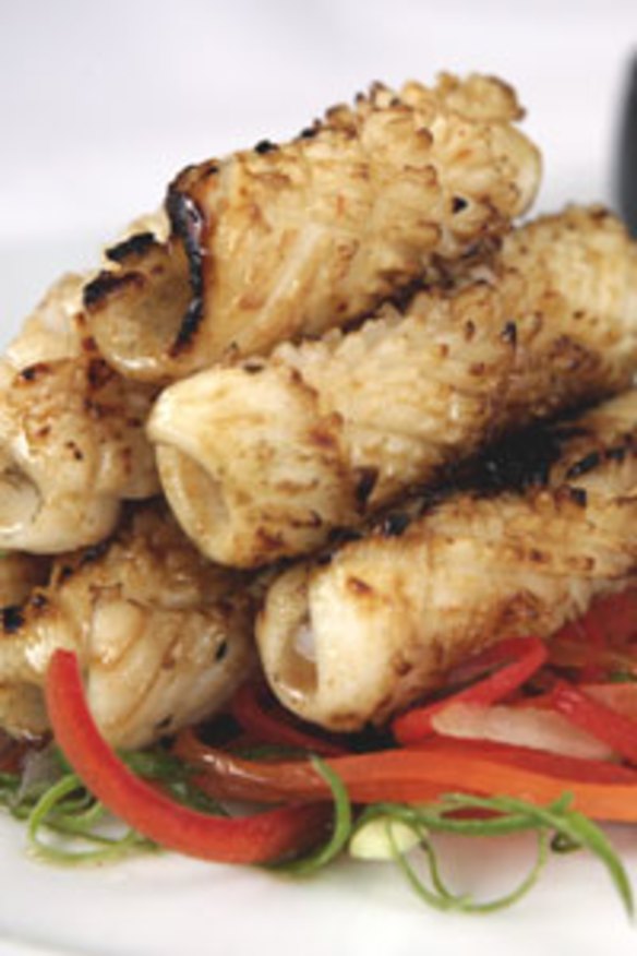 Barbecued calamari in honey, soy and chilli.