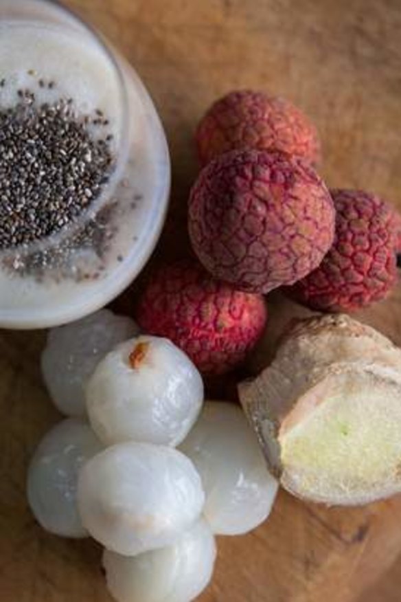 Lychee, coconut and ginger smoothie.