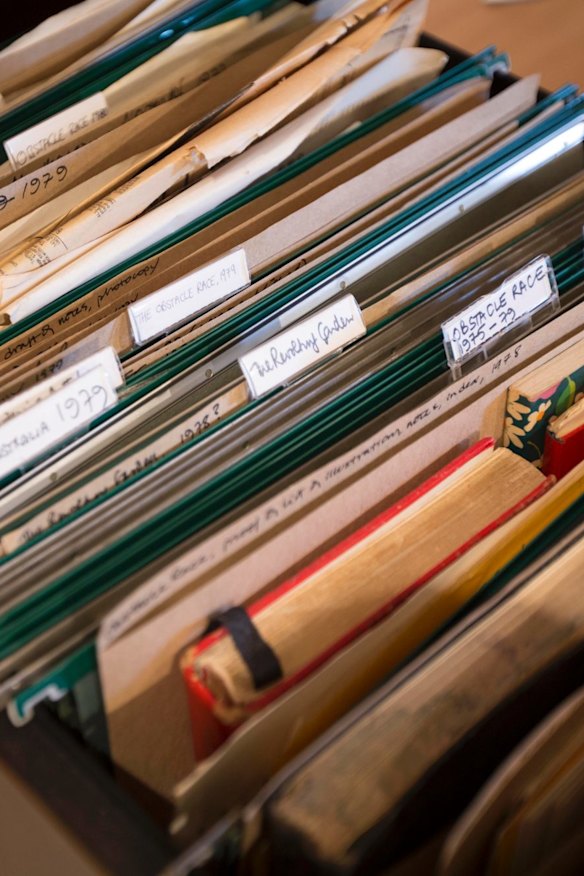 Files inside Germaine Greer's Essex office, before their journey to Melbourne.