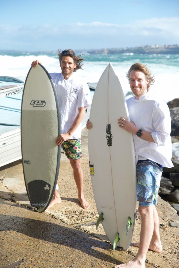Chefs and keen surfers Mark LaBrooy (left) and Darren Robertson of Bronte's Three Blue Ducks.