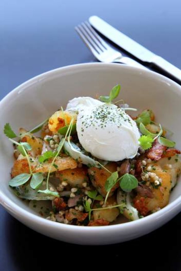 Hot order ... pork hock hash with poached egg.
