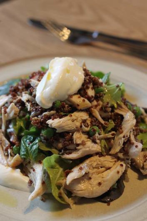 Wood-roasted chicken with quinoa salad.