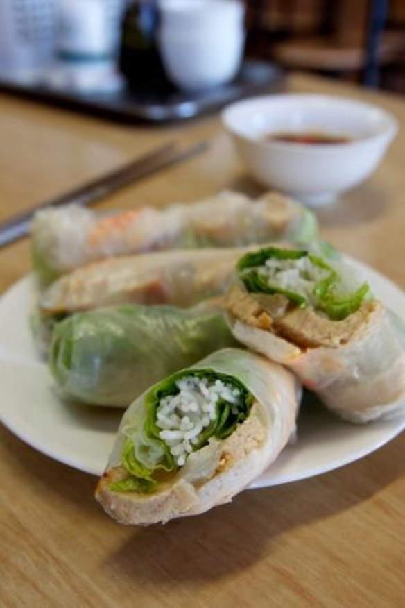 The mock pork and prawn rice paper rolls at Duy Linh, Cabramatta.