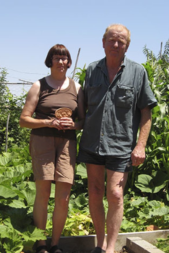Sigrid Drescher and Rodney Therkelsen in their organic garden.