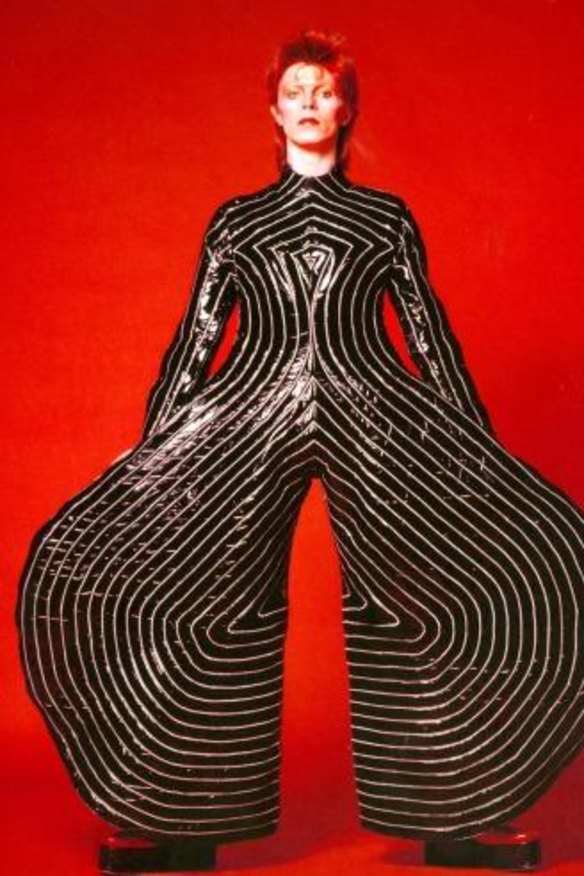 Striped bodysuit for the Aladdin Sane tour, 1973. Design by Kansai Yamamoto.