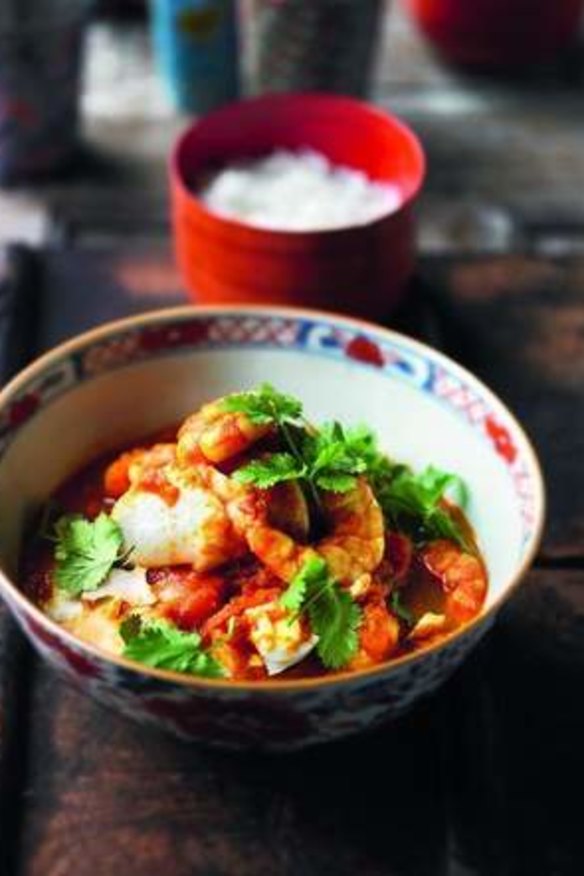 Spicy ... Aung San Suu Kyi?s Burmese tomato, fish and prawn curry from <i>Share</i>.