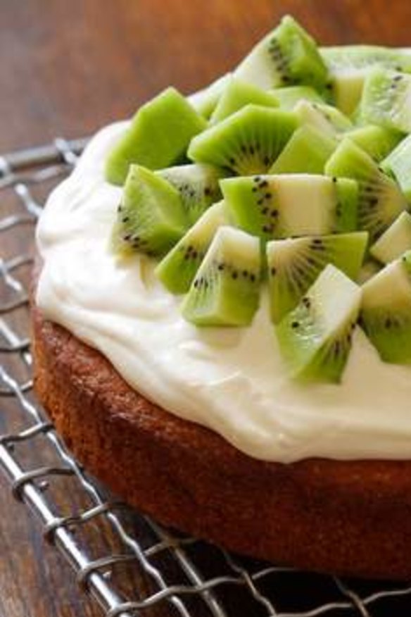 A twist on the basic butter cake ... This one is flavoured with lemon and topped with thick cream and kiwifruit. Recipe at the bottom of this article.