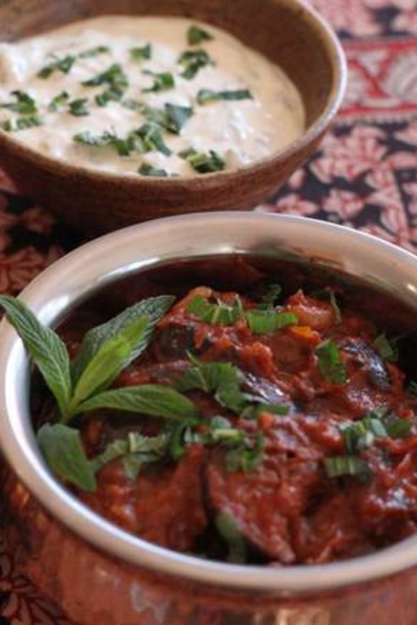 Borani banjan - serve with yoghurt and mint sauce.