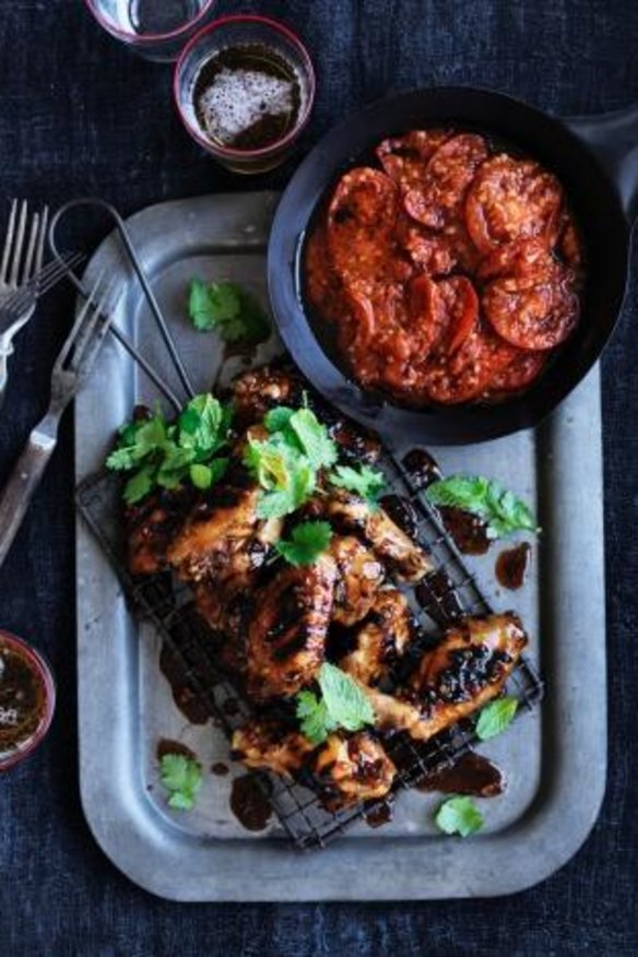 Hot stuff: Neil Perry's barbecue chicken wings with spicy tomato sauce.