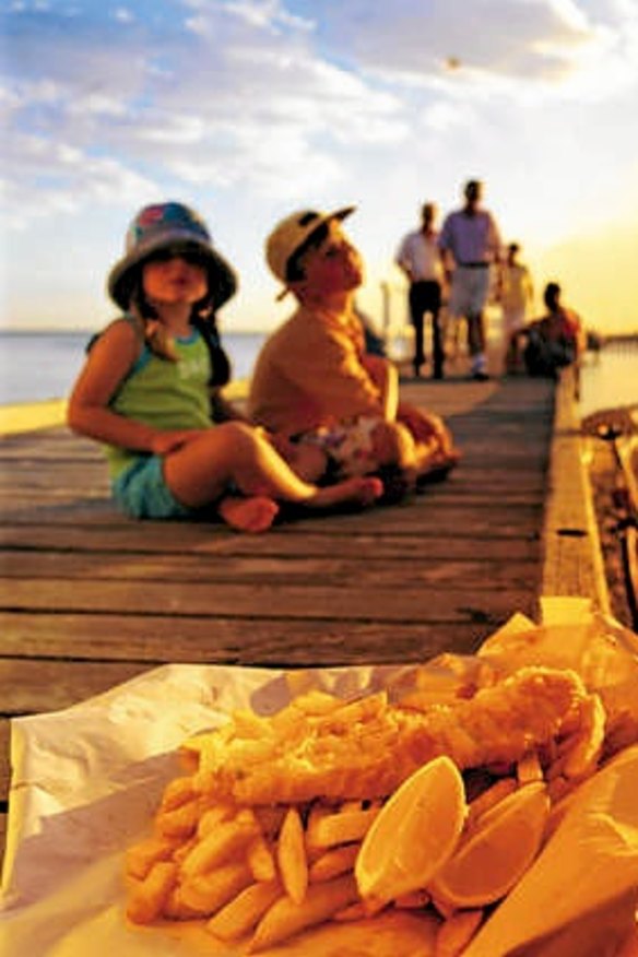 Fish and chips at the beach.