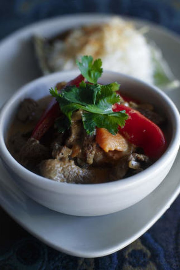 Red curry beef with coconut rice.