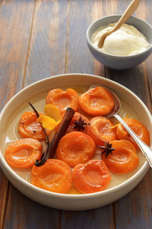 Poached apricots with orange blossom.