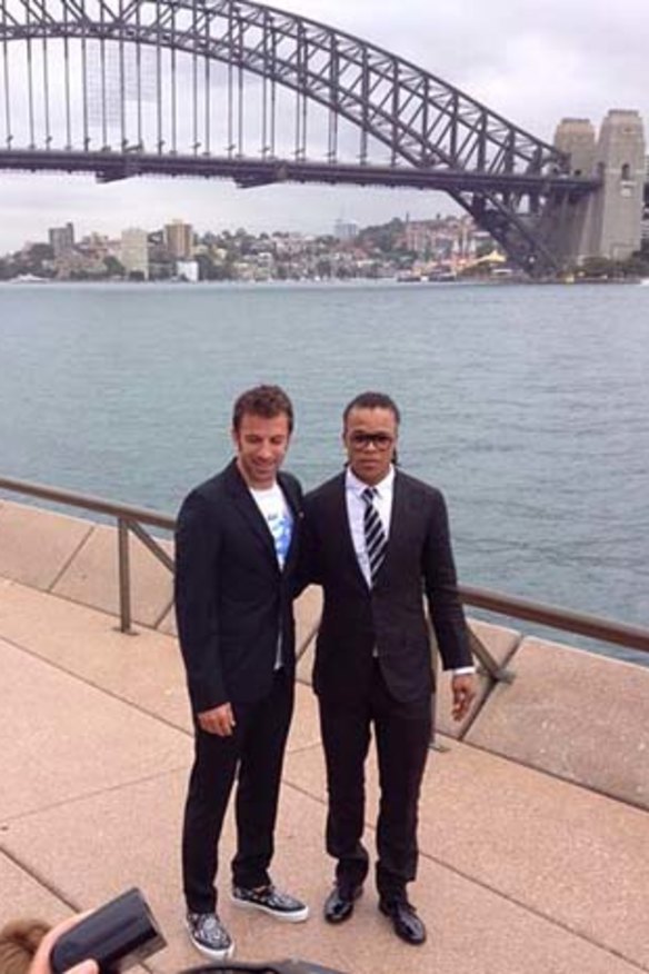 Reunited: Juventus legends Edgar Davids and Alessandro del Piero in Sydney on Tuesday.