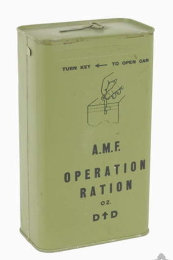 The green World War II ration tin.