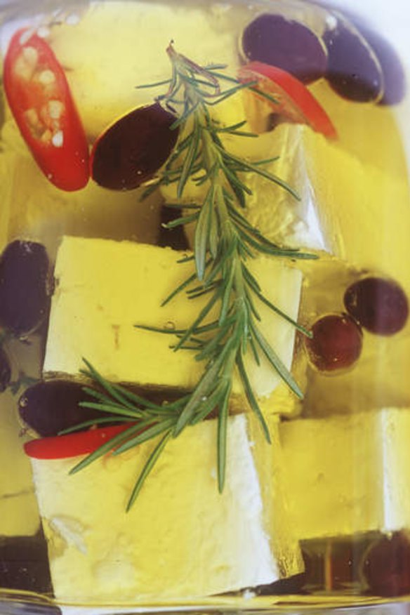Marinated feta with olives.