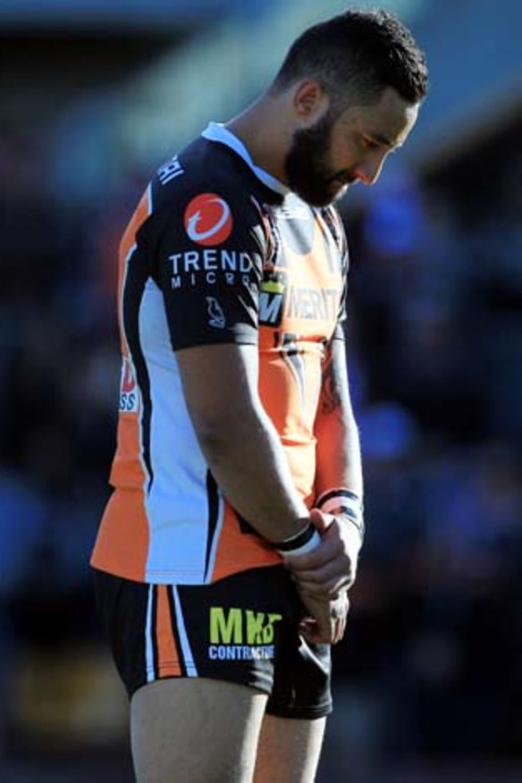 Tough day ... Tigers stand-in captain Benji Marshall grieves his teammate Robbie Farah's loss yesterday.