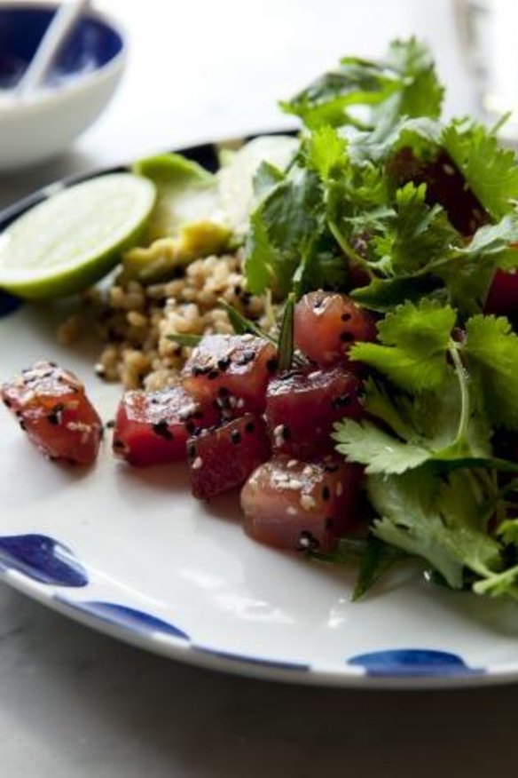 Raw tuna with avocado, brown rice and sesame at Bills Bondi Beach.