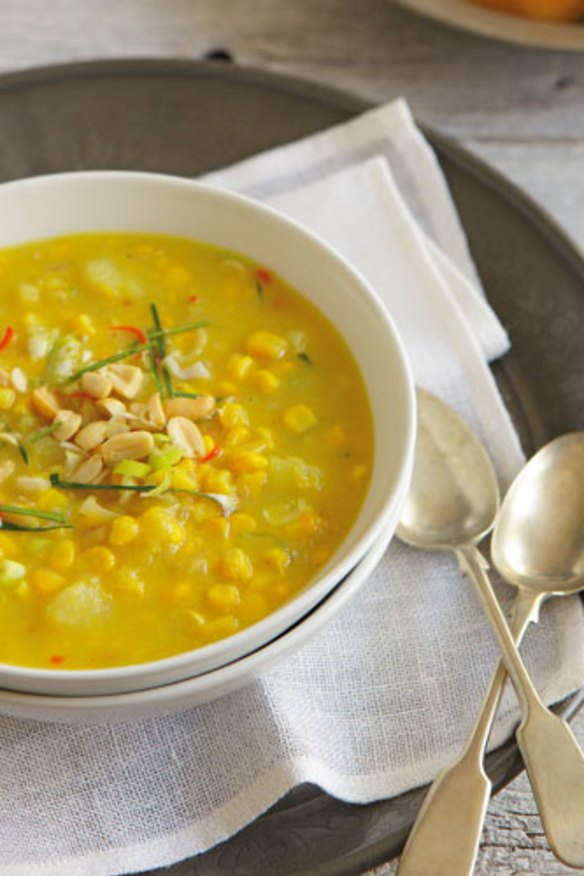 Lemongrass, corn and coconut soup.