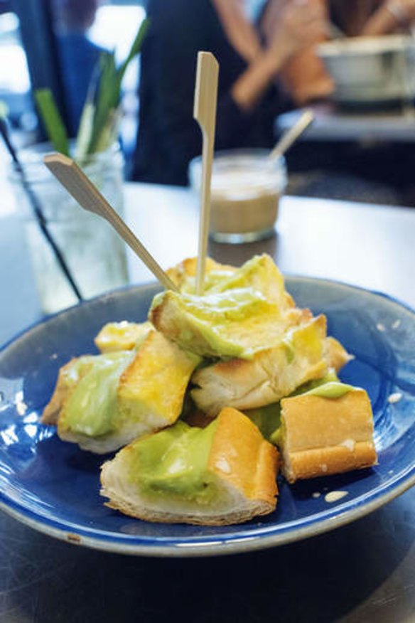 Pandan custard on toast.