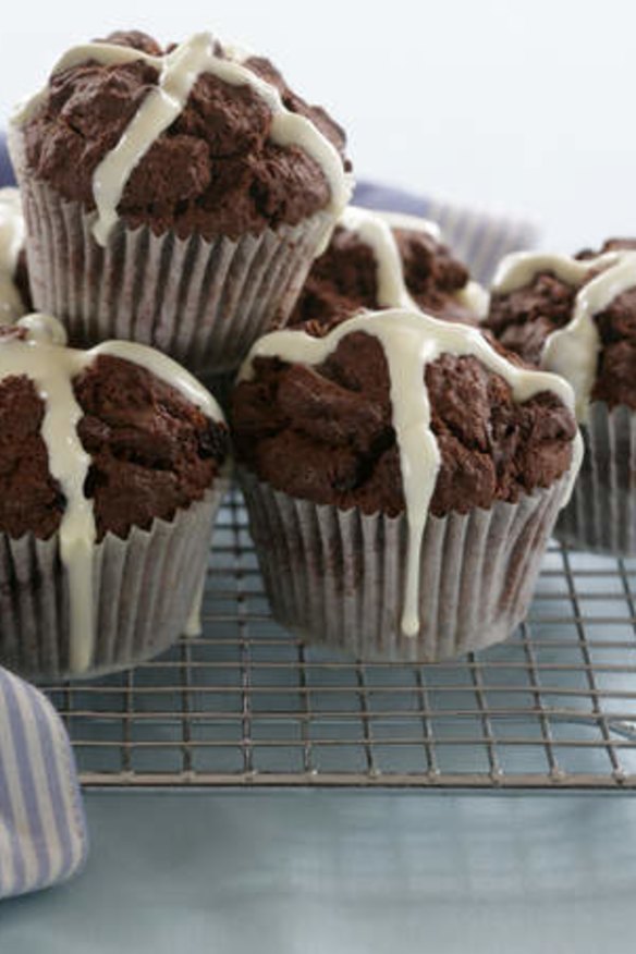 Hot-cross chocolate muffins.