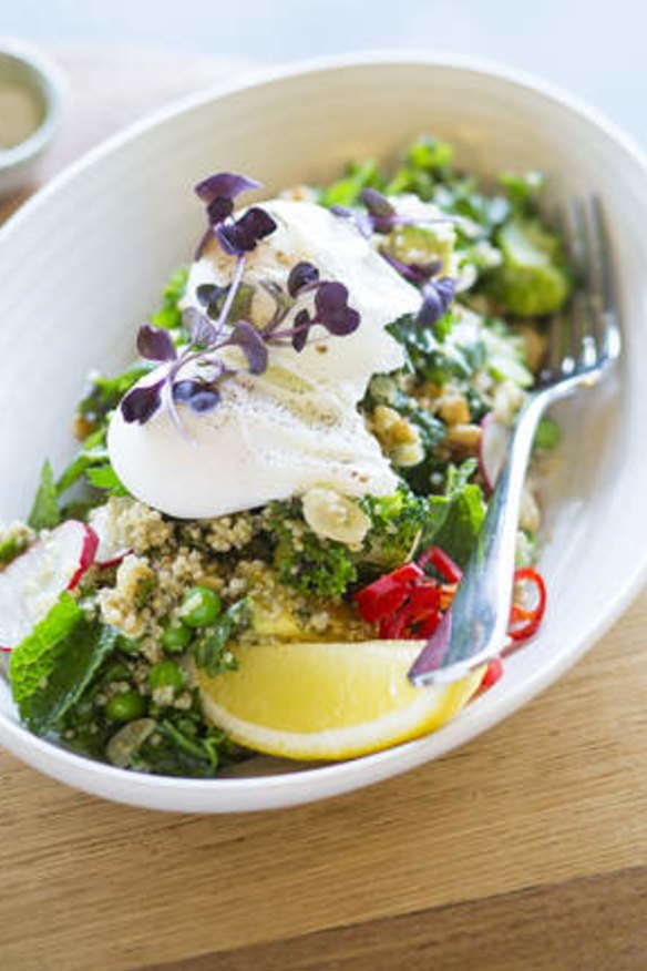 Breakfast salad includes your daily dose of quinoa and kale.