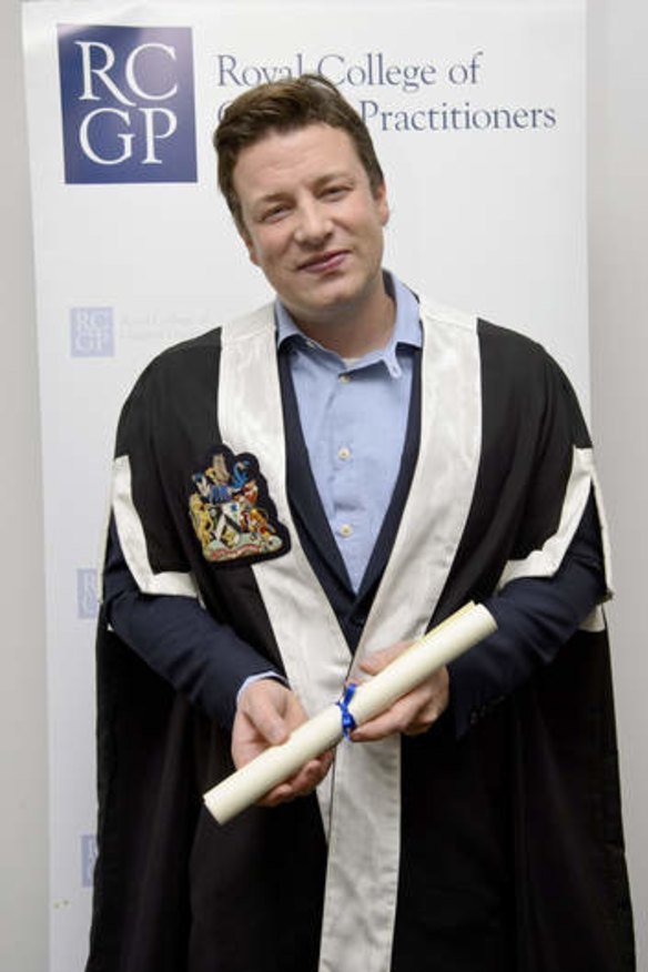 Passion: Jamie Oliver is awarded a fellowship of The Royal College of GPs last week.