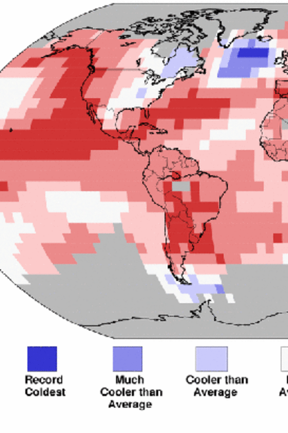 Land and ocean temperature percentiles from January to August 2015.