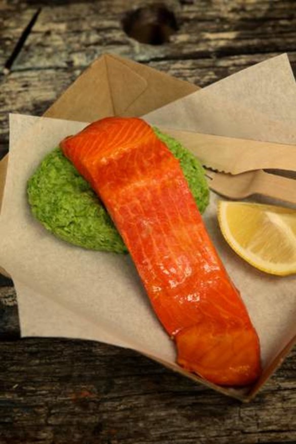 Go-to dish: Hot-smoked ocean trout with green pea mash.