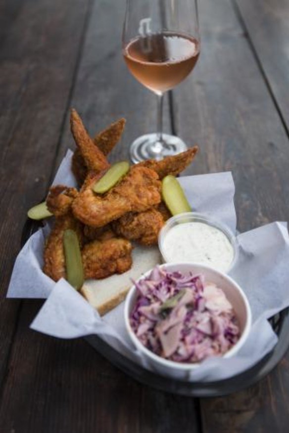 The wings and coleslaw at Belle's Hot Chicken.