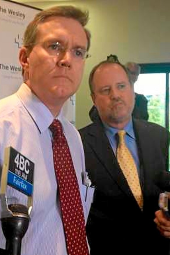 Dr Paul Bartley and Richard Royle from the Wesley Hospital brief media on the legionnaires' disease outbreak.