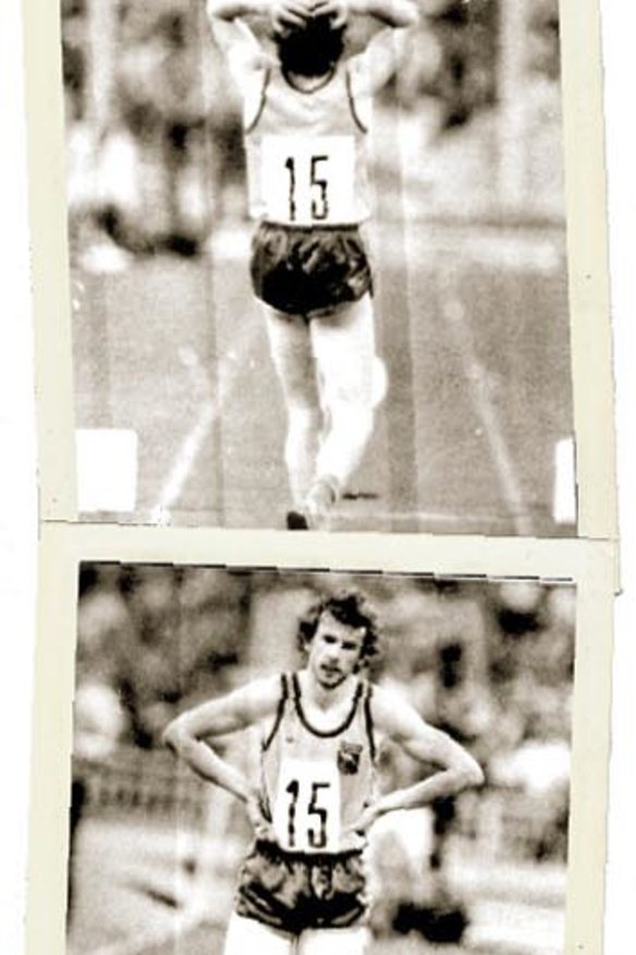 Agony to ecstasy: Ian Campbell's joy turns to dismay after his jump was ruled a foul.