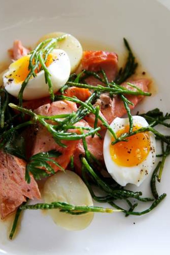 Samphire has a salty seawater flavour that works perfectly in this smoked trout recipe.