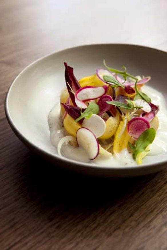 Shaved heirloom vegetables with buttermilk whey dressing from Monopole, Potts Point.