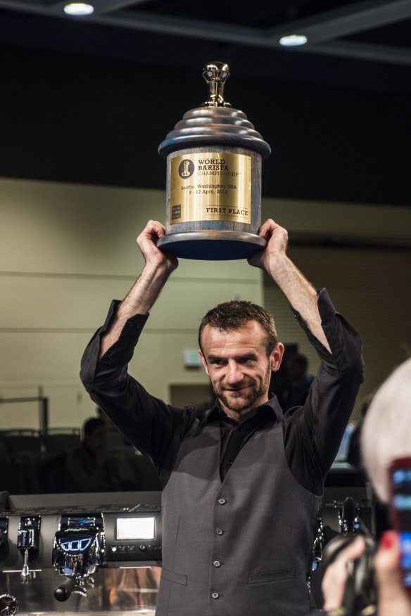 Canberra barista Sasa Sastic wins the 2015 World Barista championship title in Seattle. Sastic battled an infection during the competition.