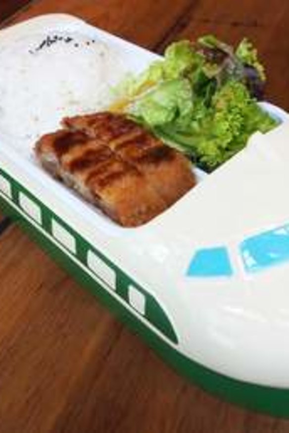 Kids meals are served in bento boxes shaped like trains and planes at Ramen Ya.
