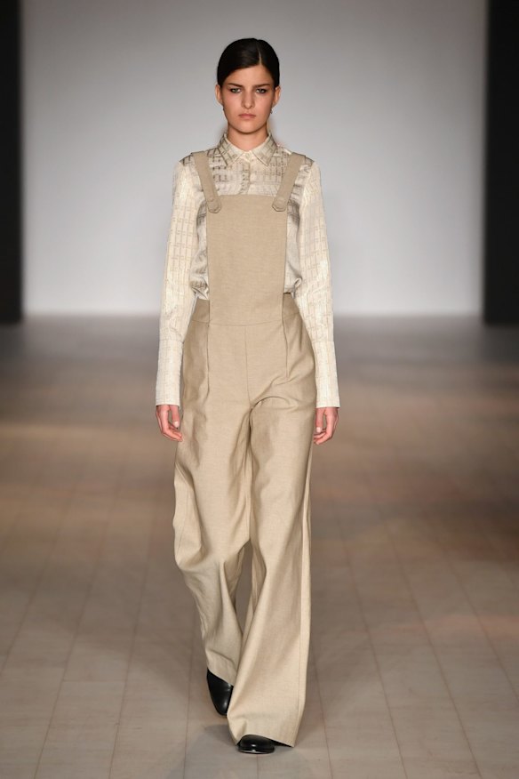 A tonal look, seen here in a model wearing Bianca Spender, gives overalls a sophisticated finish. 