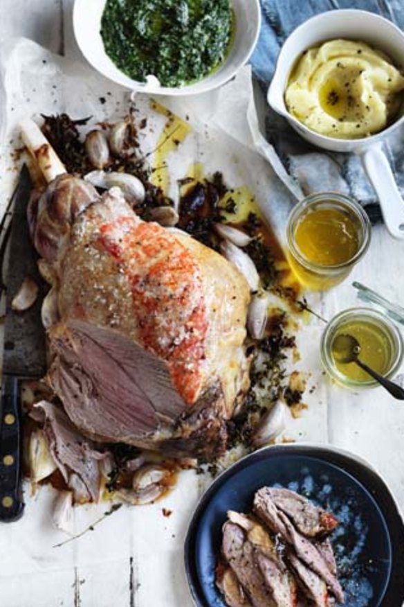 Roast leg of lamb.