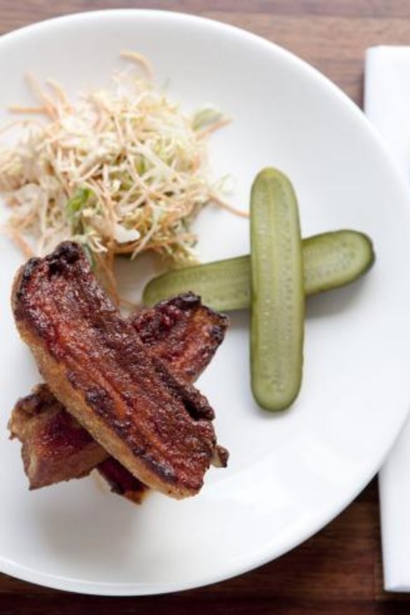 Huxtable's Korean barbecue pork ribs with spicy slaw and chilli gherkins.