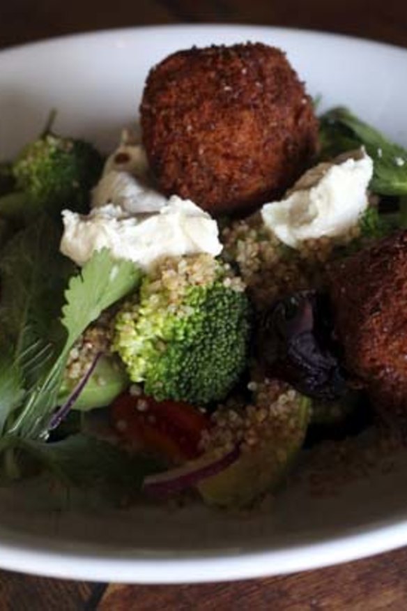 Falafel salad, quinoa tabouli and tahini dressing.