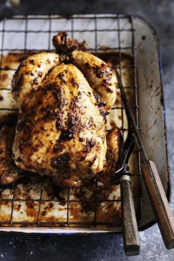 Roast chicken with lemon, herbs and creme fraiche.