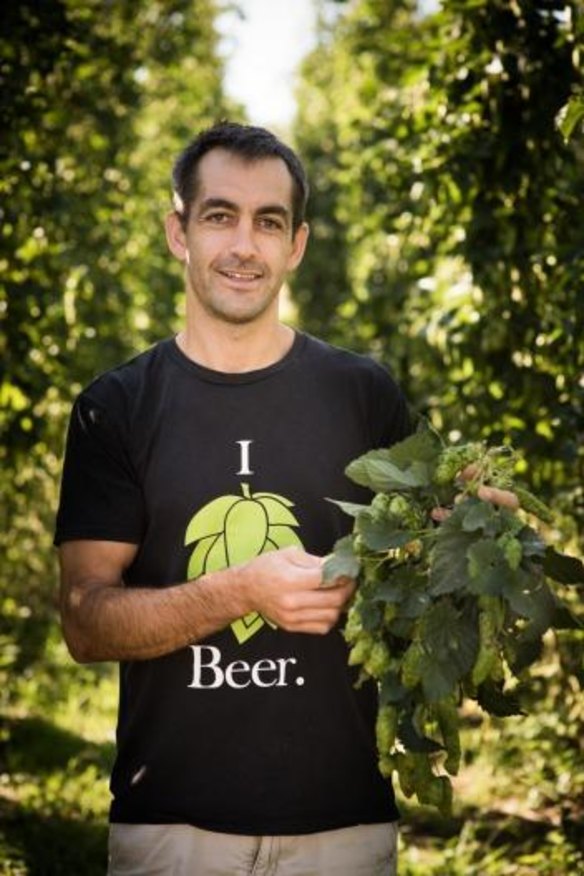 Ben Kraus, of Bridge Road Brewers, with the new season's hops.