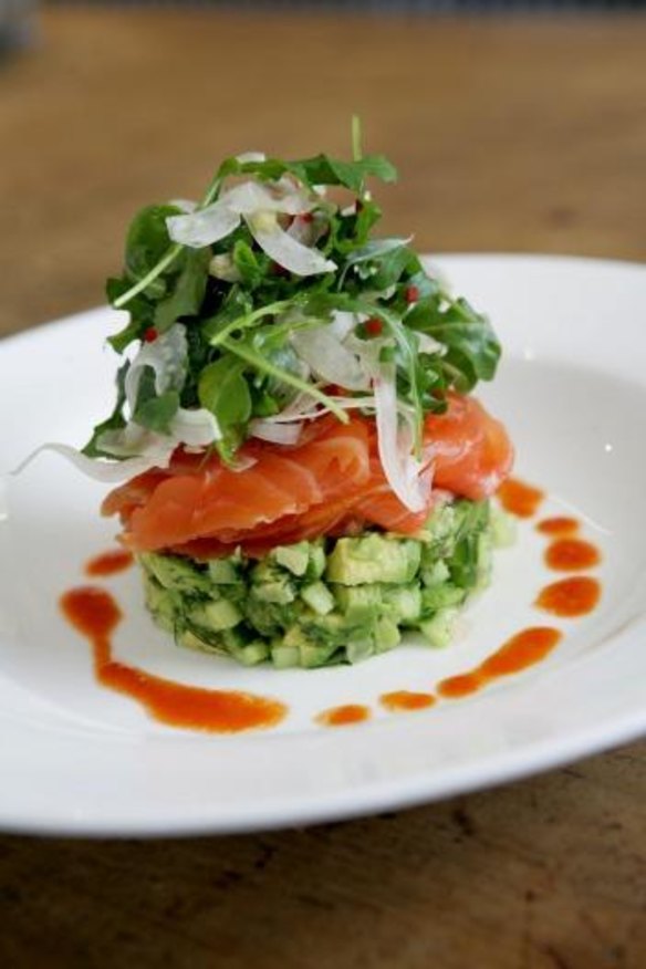 Citrus-cured salmon, avocado, pickled cucumber and fennel salad at Hyams Beach Store and Cafe.
