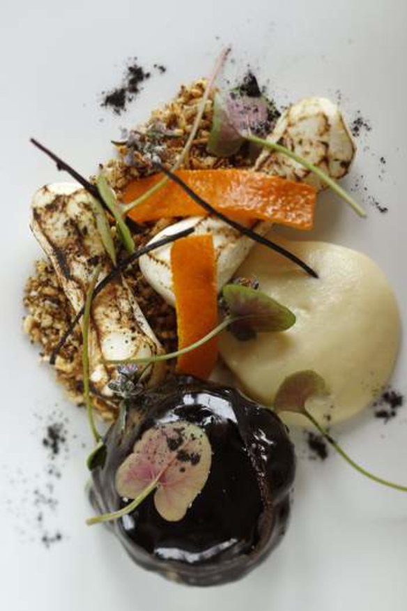 Go to dish: Pork cheek celeriac persimmon chestnuts with Autumn ashes.