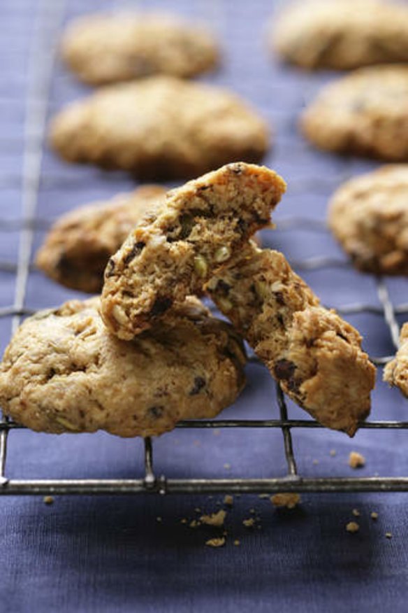 Chocolate and pumpkin seed biscuits.