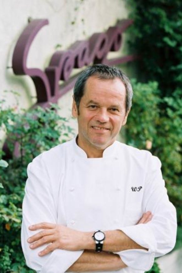 Austrian-American superstar chef Wolfgang Puck outside his Spago restaurant in Beverly Hills.