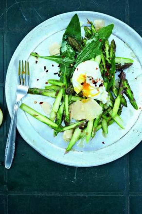 Asparagus and poached egg salad.